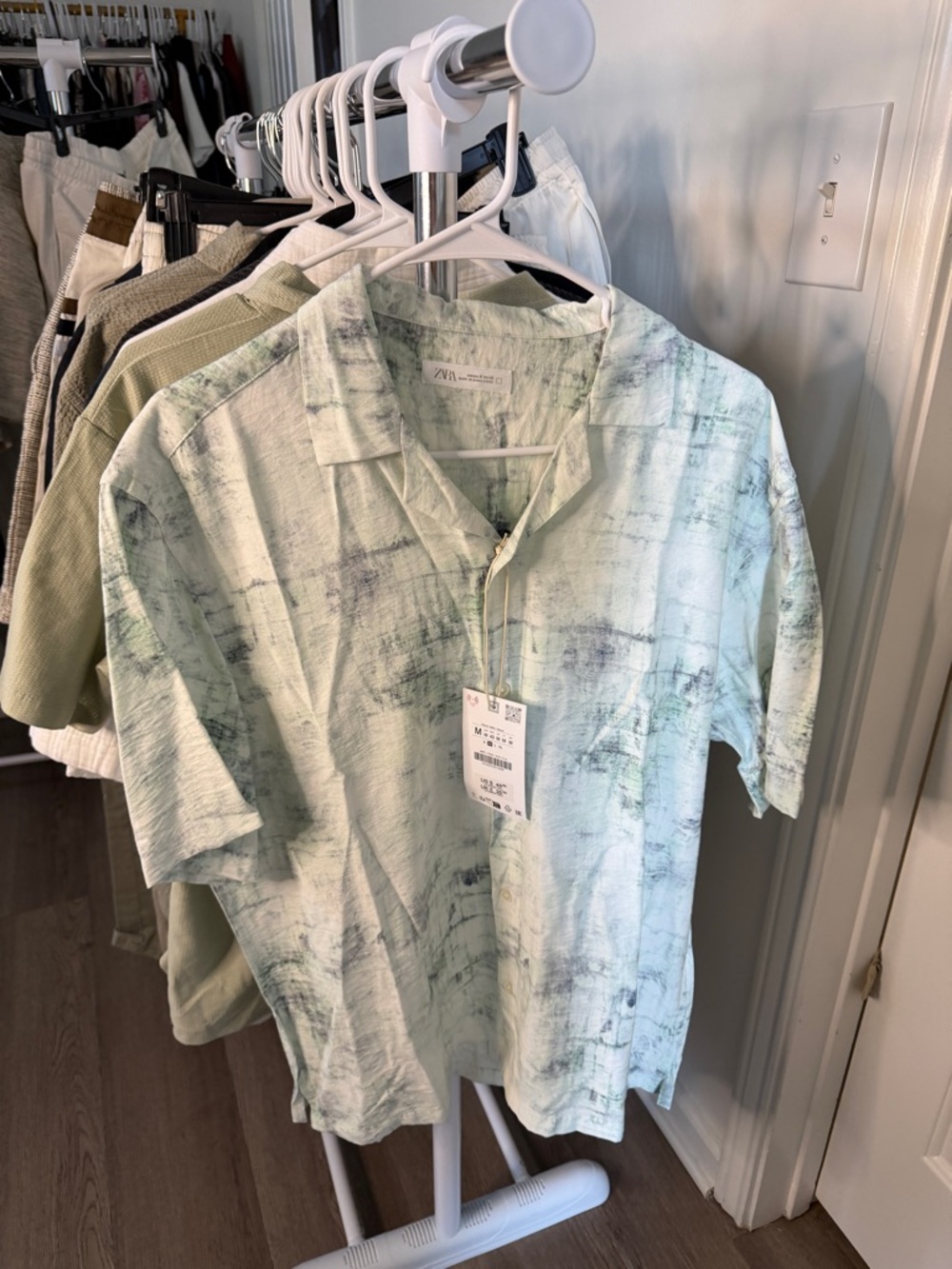 Zara Pale Mint Short Sleeve Polo with Subtle Print